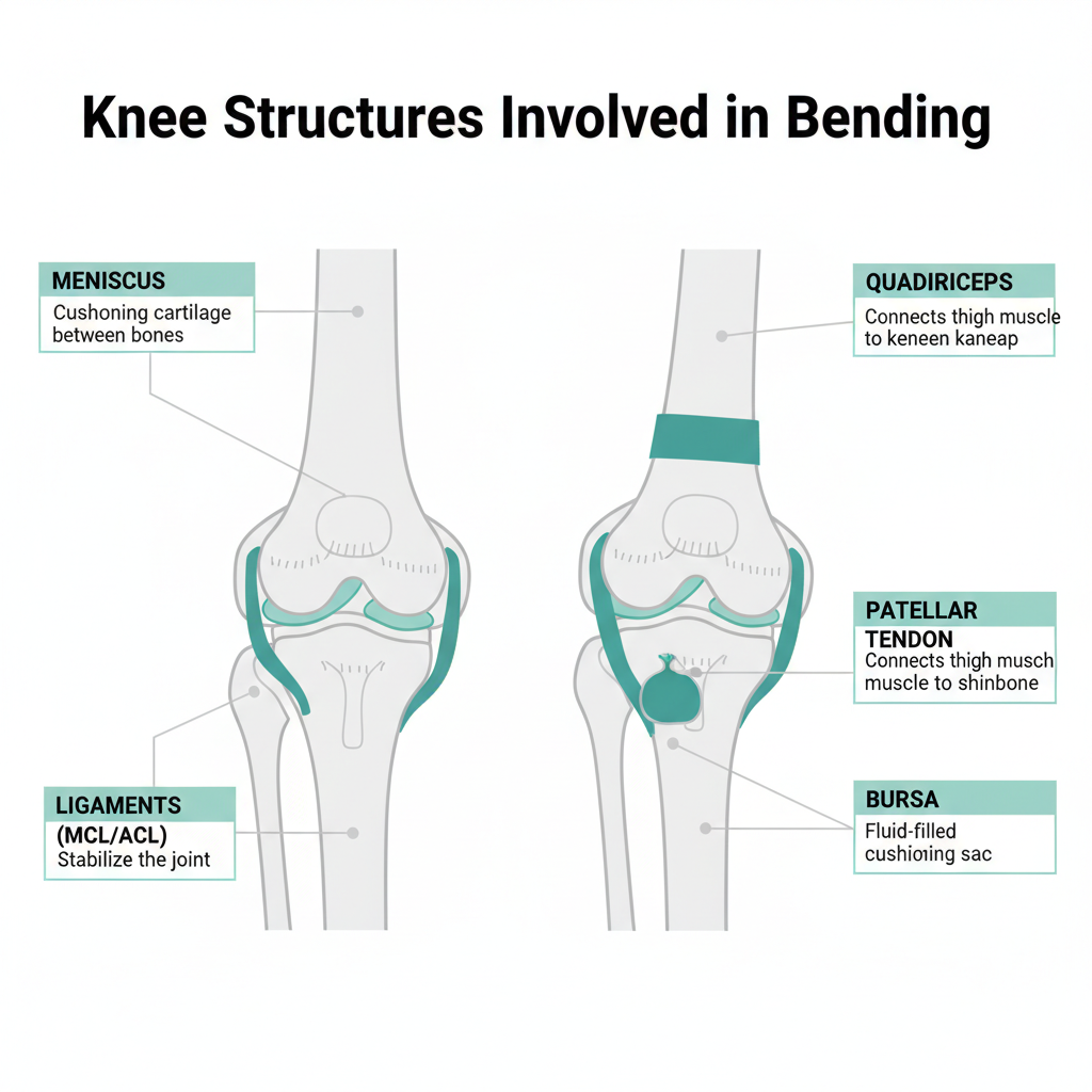 Anatomical diagram showing knee structures involved in bending and straightening