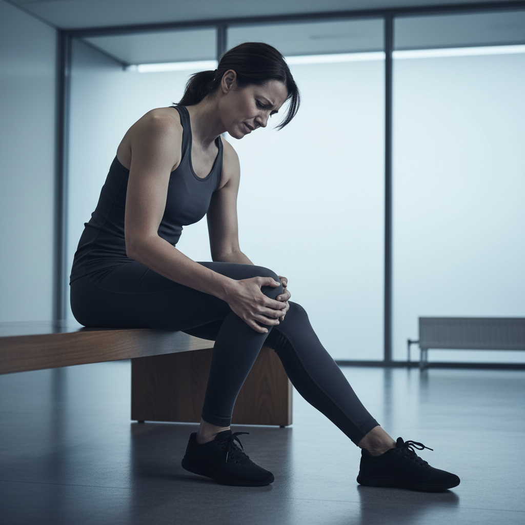Person holding knee in pain while bending and straightening the leg