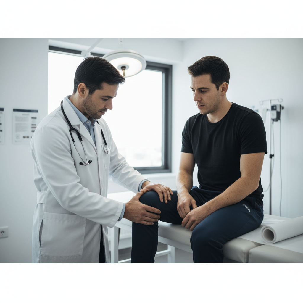 Doctor performing physical examination tests on a patient's knee