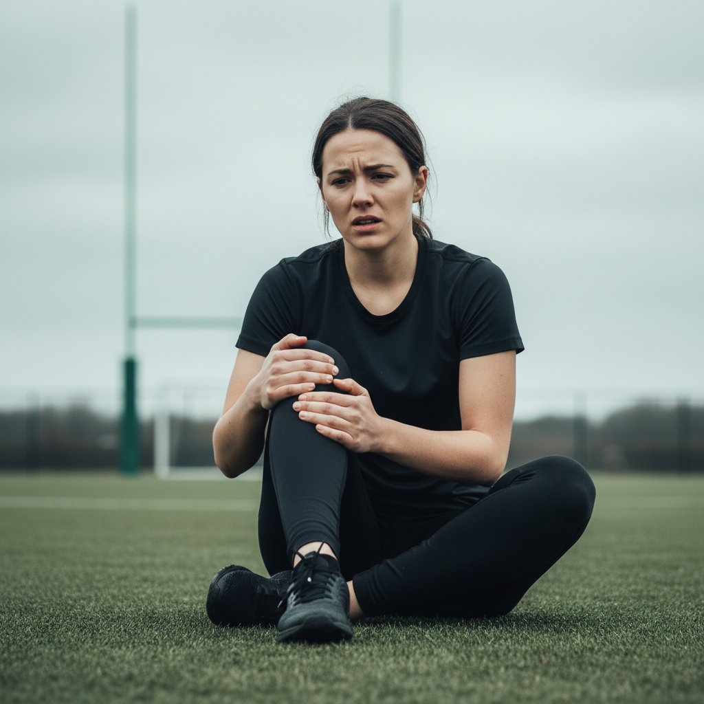 Person holding injured knee assessing the severity of a knee injury