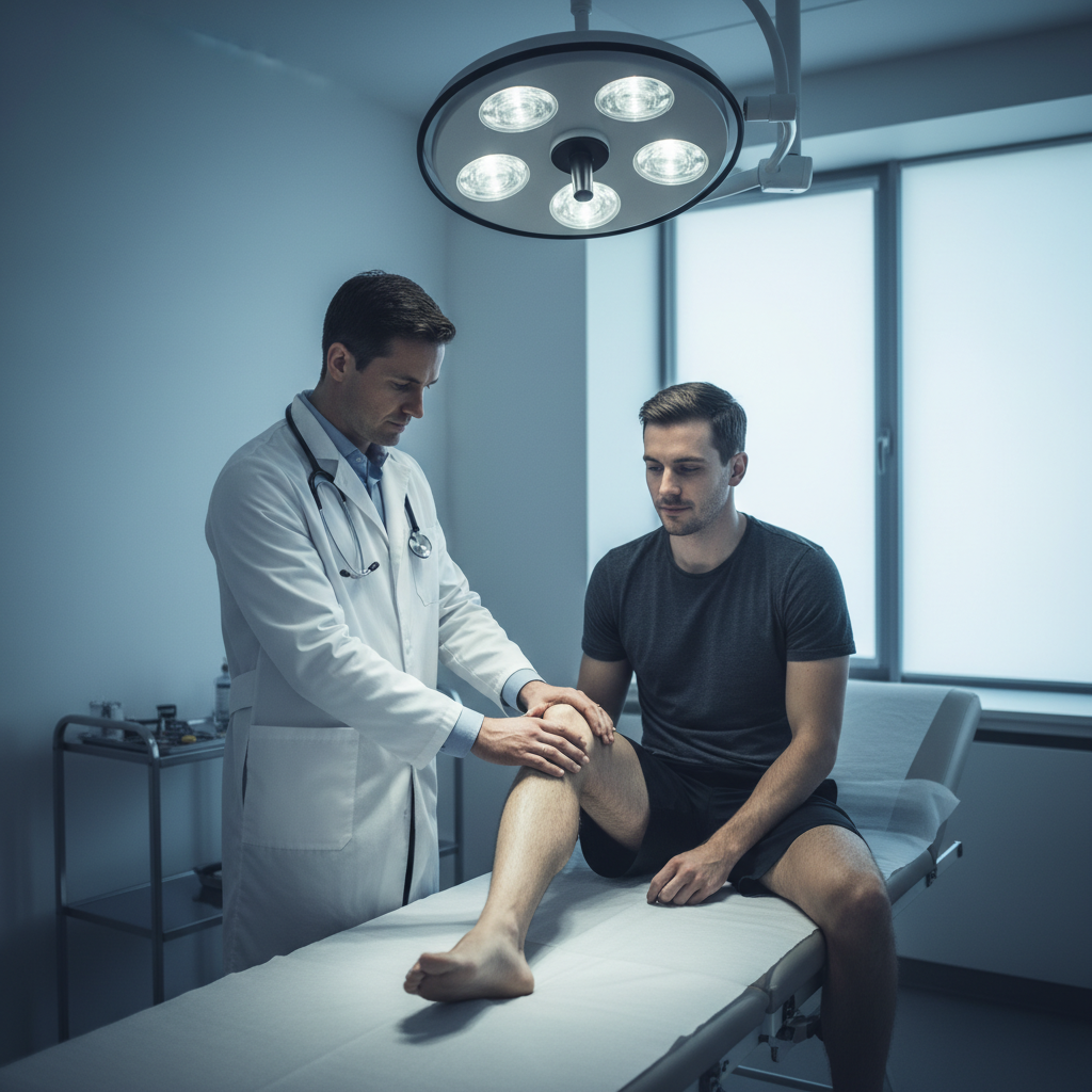 Doctor performing a physical examination of a patients knee